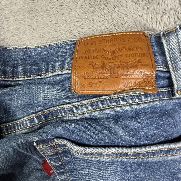 Levi's 511 Premium Stretch Denim Jeans Men's 32x30 Straight Leg Blue - Picture 8 of 9